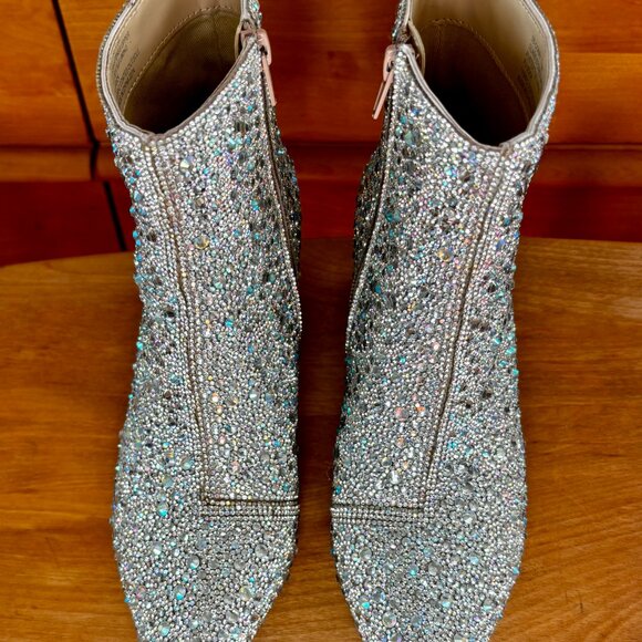Betsey Johnson Glass & Rhinestone Ankle Bootie Size 7.5 EUC Silver Boot Glitter - Picture 9 of 13